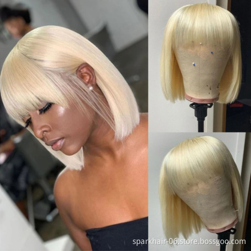 Vendor Wholesale P4/27 Highlight Human Hair Straight Bob Wig With Bangs 1B Curly Bob Machine Made Wigs 613Blonde Wigs With Bang